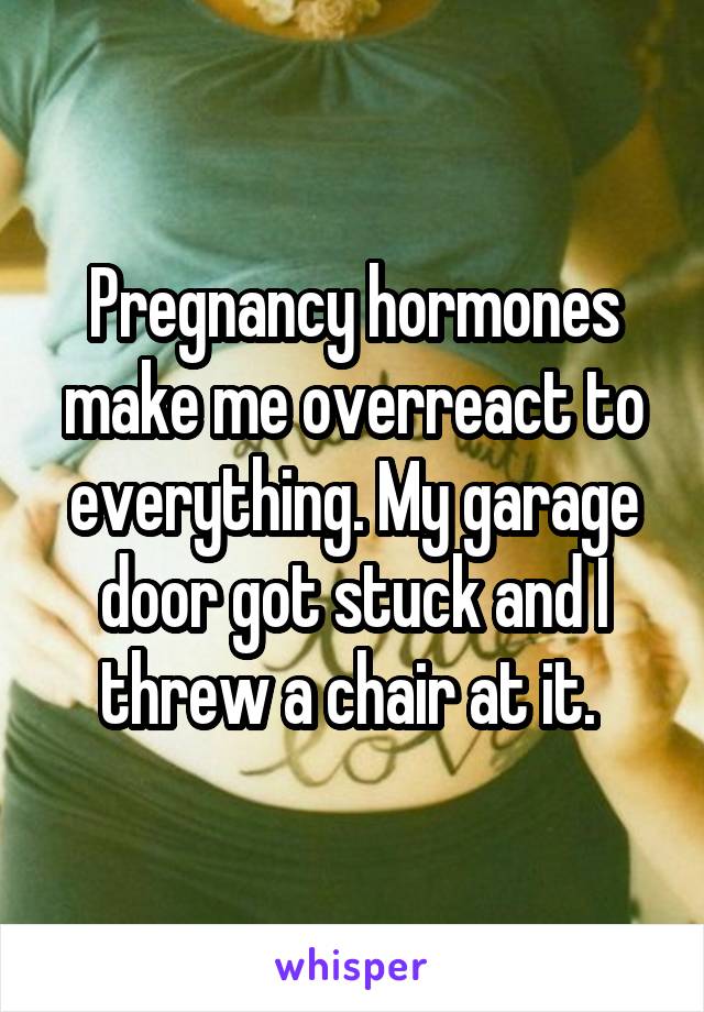 Pregnancy hormones make me overreact to everything. My garage door got stuck and I threw a chair at it. 
