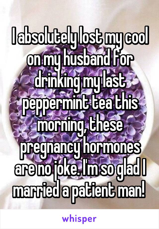 I absolutely lost my cool on my husband for drinking my last peppermint tea this morning, these pregnancy hormones are no joke. I'm so glad I married a patient man! 