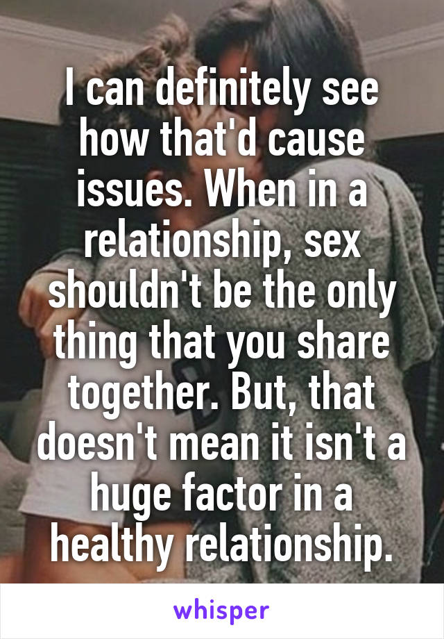 I can definitely see how that'd cause issues. When in a relationship, sex shouldn't be the only thing that you share together. But, that doesn't mean it isn't a huge factor in a healthy relationship.