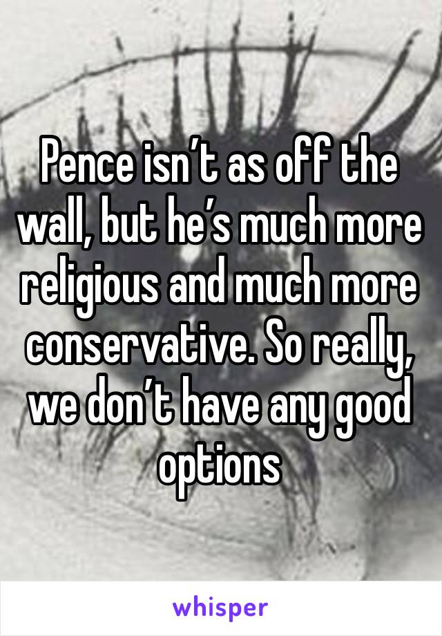 Pence isn’t as off the wall, but he’s much more religious and much more conservative. So really, we don’t have any good options