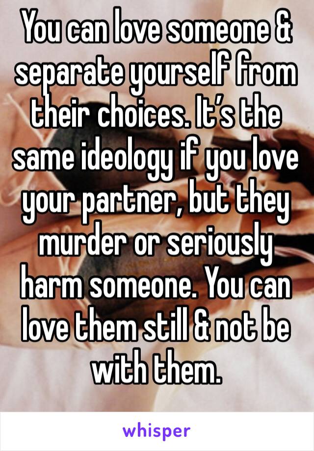 You can love someone & separate yourself from their choices. It’s the same ideology if you love your partner, but they murder or seriously harm someone. You can love them still & not be with them.