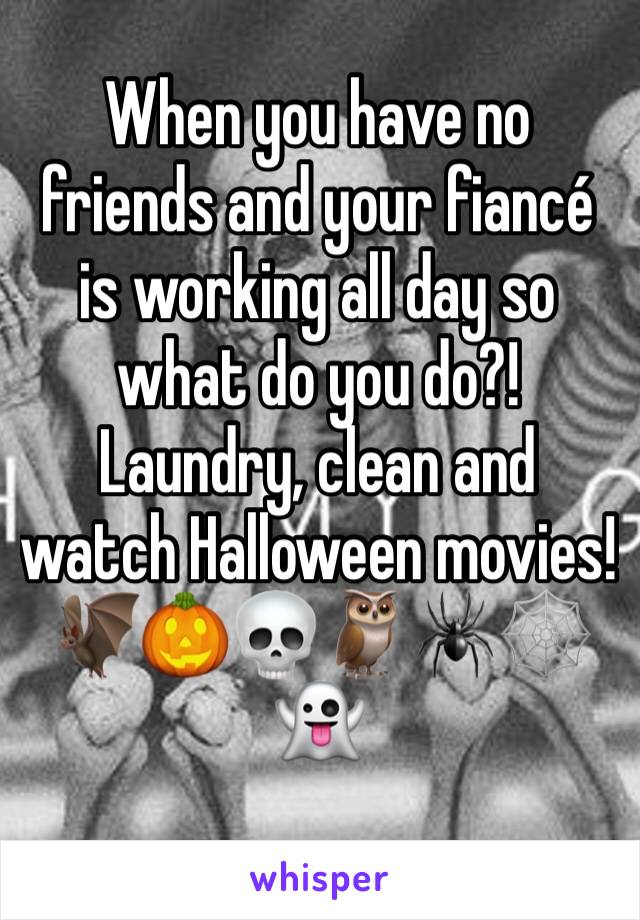 When you have no friends and your fiancé is working all day so what do you do?! Laundry, clean and watch Halloween movies! 🦇🎃💀🦉🕷🕸👻
