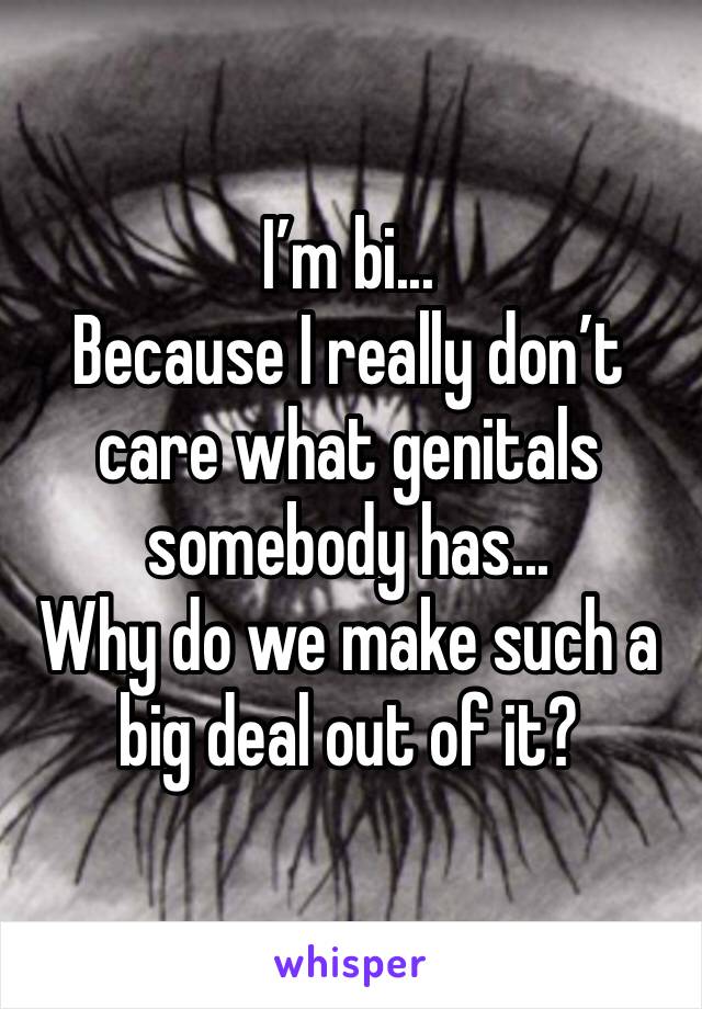 I’m bi...
Because I really don’t care what genitals somebody has...
Why do we make such a big deal out of it?