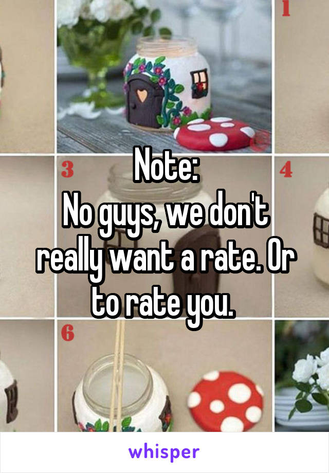 Note:
No guys, we don't really want a rate. Or to rate you. 