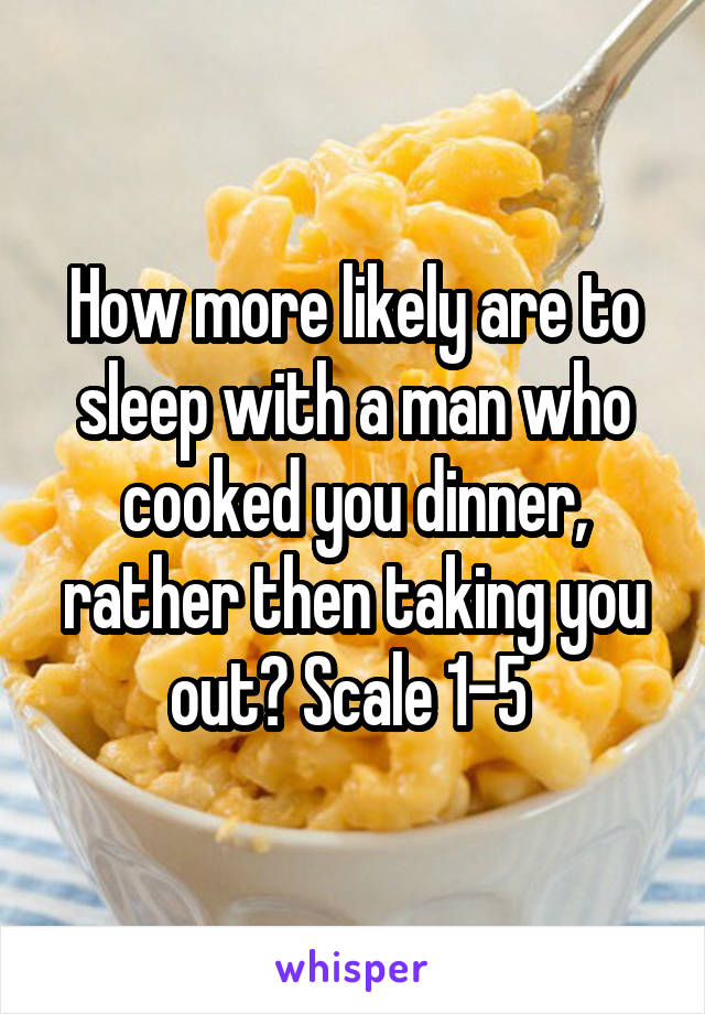 How more likely are to sleep with a man who cooked you dinner, rather then taking you out? Scale 1-5 