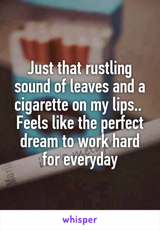 Just that rustling sound of leaves and a cigarette on my lips.. 
Feels like the perfect dream to work hard for everyday