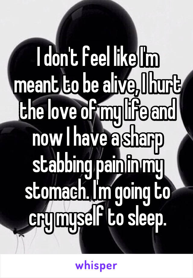 I don't feel like I'm meant to be alive, I hurt the love of my life and now I have a sharp stabbing pain in my stomach. I'm going to cry myself to sleep.