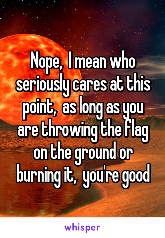 Nope,  I mean who seriously cares at this point,  as long as you are throwing the flag on the ground or burning it,  you're good