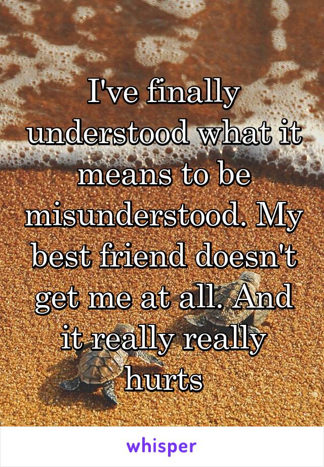 I've finally understood what it means to be misunderstood. My best friend doesn't get me at all. And it really really hurts