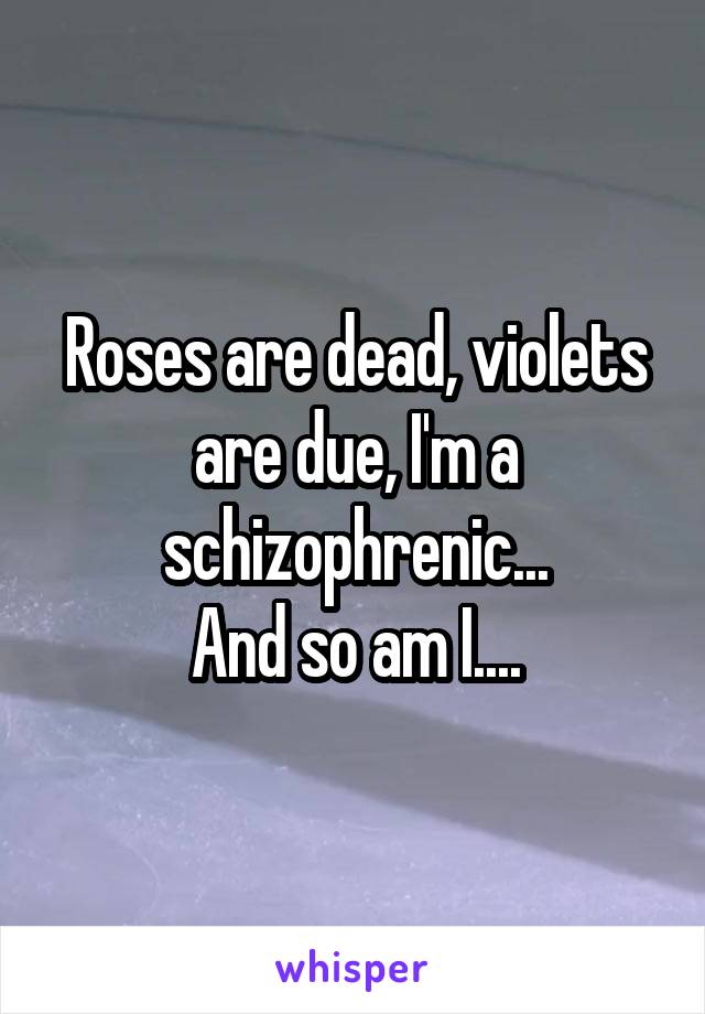 Roses are dead, violets are due, I'm a schizophrenic...
And so am I....