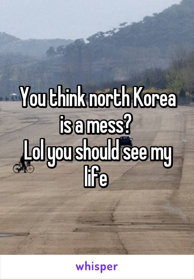 You think north Korea is a mess? 
Lol you should see my life 