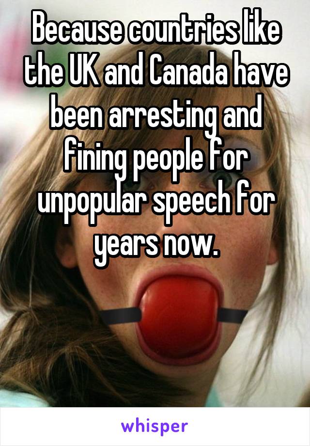 Because countries like the UK and Canada have been arresting and fining people for unpopular speech for years now.



