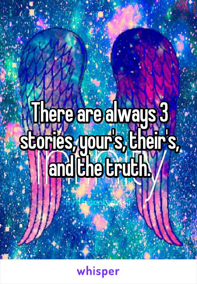 There are always 3 stories, your's, their's, and the truth.