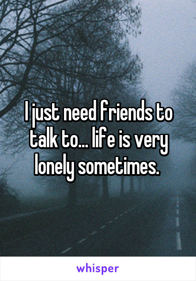 I just need friends to talk to... life is very lonely sometimes. 