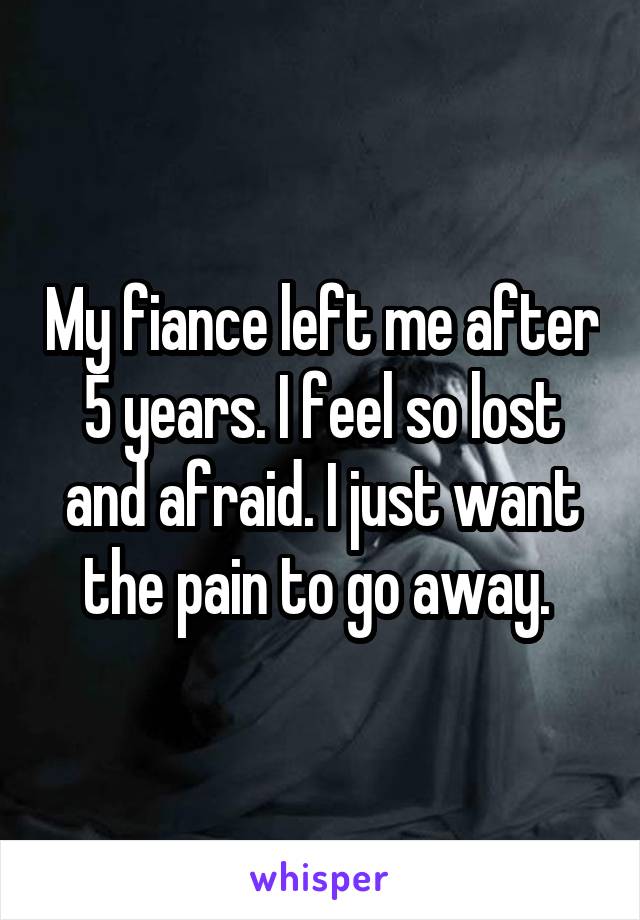 My fiance left me after 5 years. I feel so lost and afraid. I just want the pain to go away. 