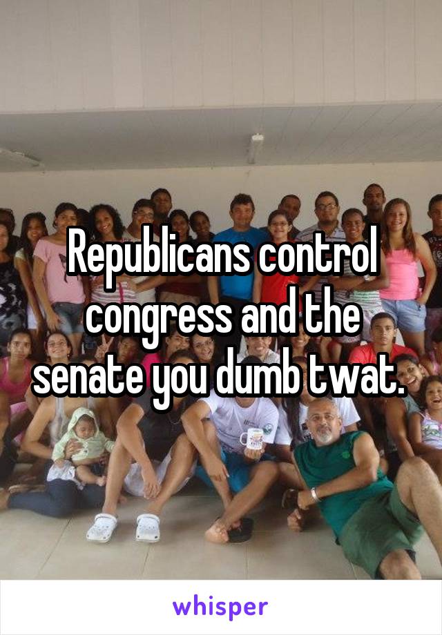 Republicans control congress and the senate you dumb twat. 