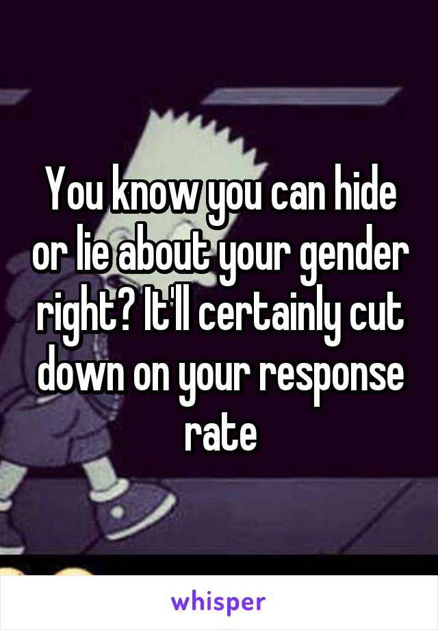 You know you can hide or lie about your gender right? It'll certainly cut down on your response rate