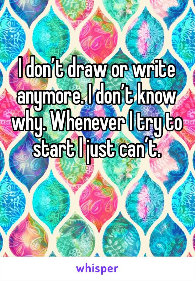 I don’t draw or write anymore. I don’t know why. Whenever I try to start I just can’t. 