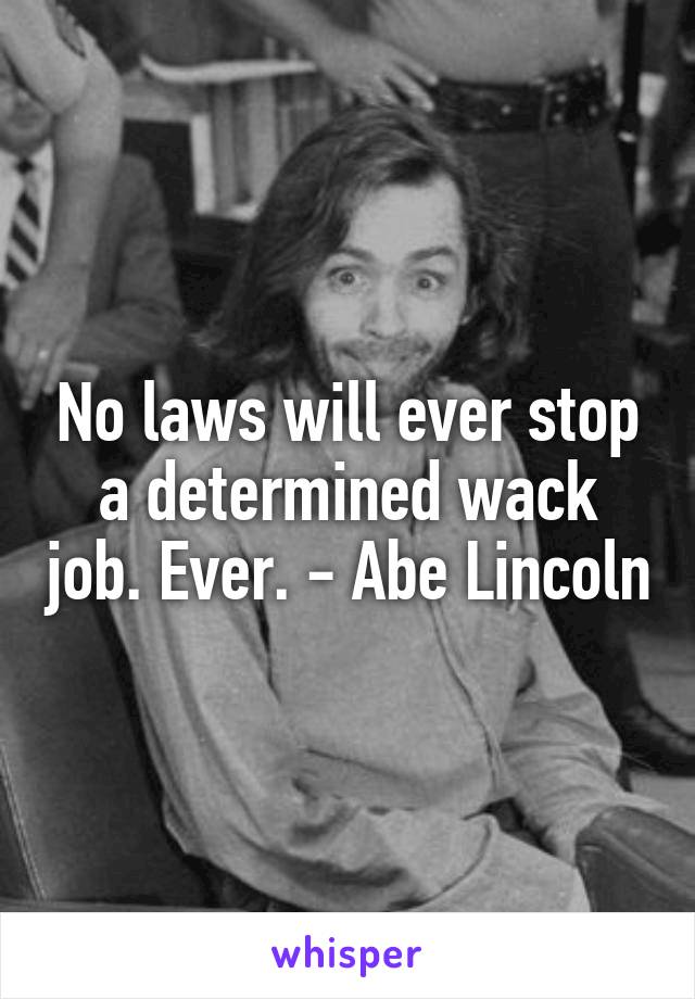 No laws will ever stop a determined wack job. Ever. - Abe Lincoln