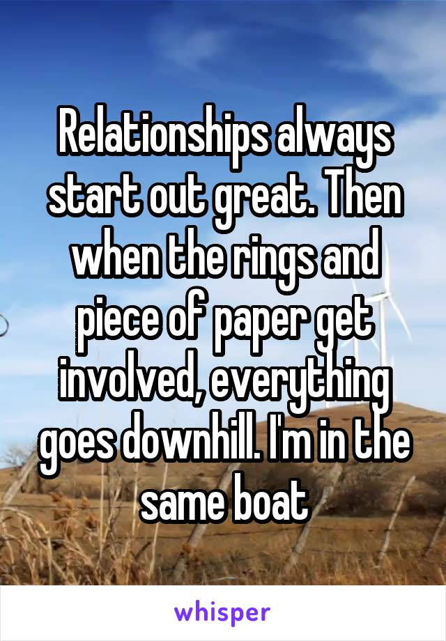 Relationships always start out great. Then when the rings and piece of paper get involved, everything goes downhill. I'm in the same boat