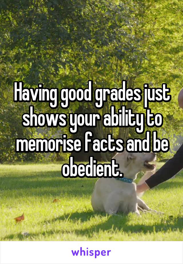 Having good grades just shows your ability to memorise facts and be obedient.