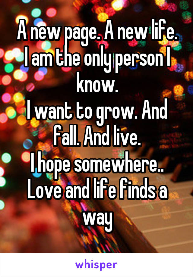 A new page. A new life.
I am the only person I know.
I want to grow. And fall. And live.
I hope somewhere.. Love and life finds a way
