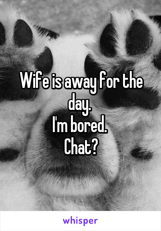 Wife is away for the day. 
I'm bored. 
Chat?