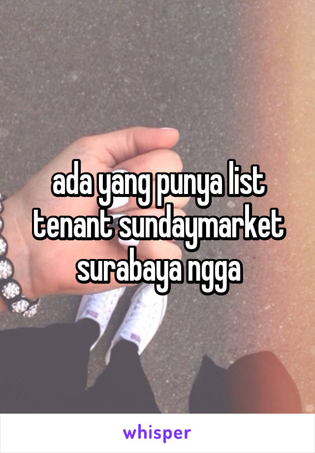 ada yang punya list tenant sundaymarket surabaya ngga