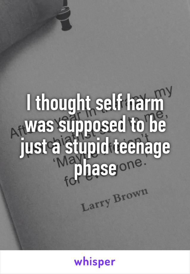 I thought self harm was supposed to be just a stupid teenage phase