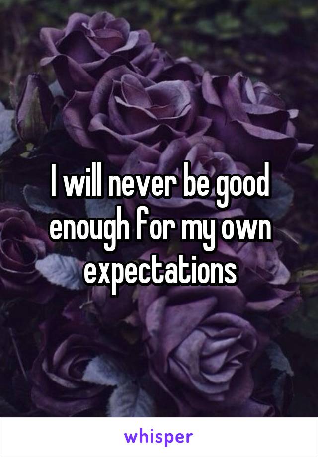 I will never be good enough for my own expectations