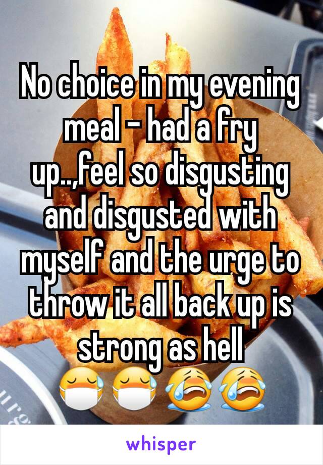 No choice in my evening meal - had a fry up..,feel so disgusting and disgusted with myself and the urge to throw it all back up is strong as hell 😷😷😭😭