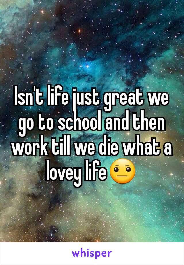 Isn't life just great we go to school and then work till we die what a lovey life😐