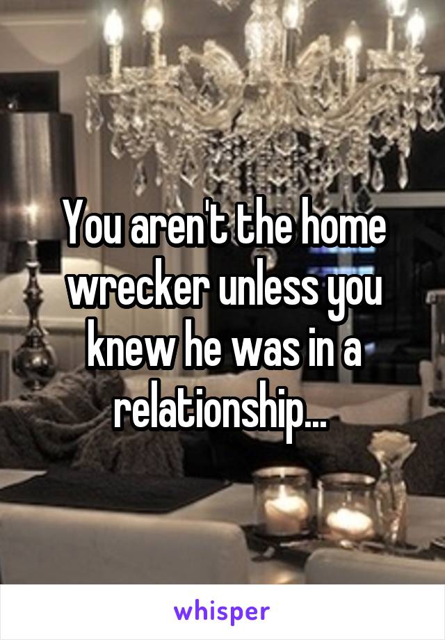 You aren't the home wrecker unless you knew he was in a relationship... 