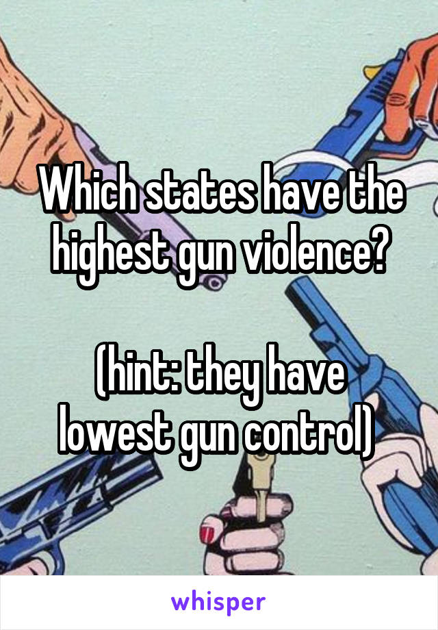 Which states have the highest gun violence?

(hint: they have lowest gun control) 