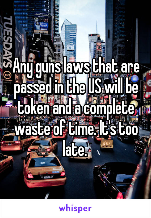 Any guns laws that are passed in the US will be token and a complete waste of time. It's too late. 