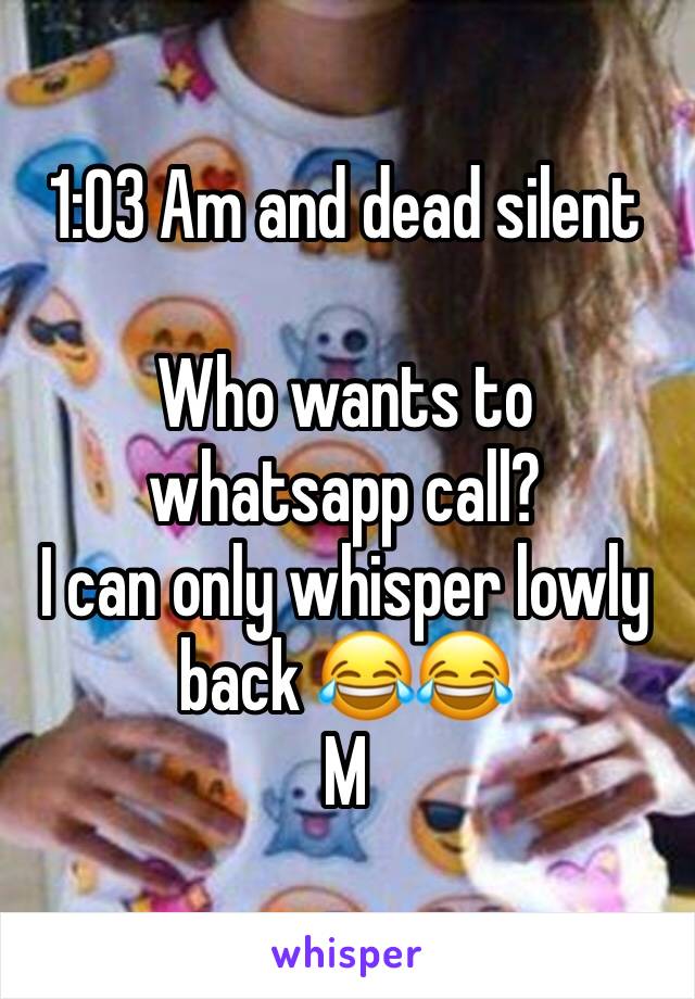 1:03 Am and dead silent

Who wants to whatsapp call?
I can only whisper lowly back 😂😂
M