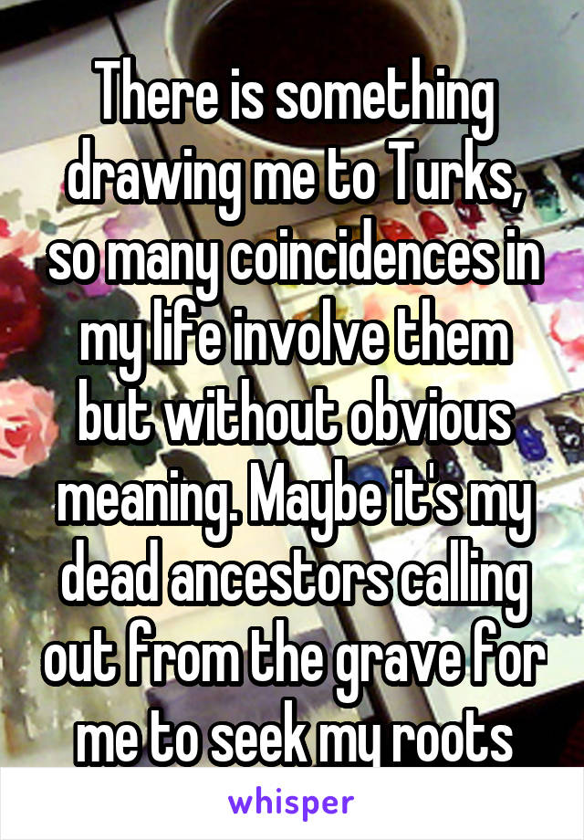 There is something drawing me to Turks, so many coincidences in my life involve them but without obvious meaning. Maybe it's my dead ancestors calling out from the grave for me to seek my roots