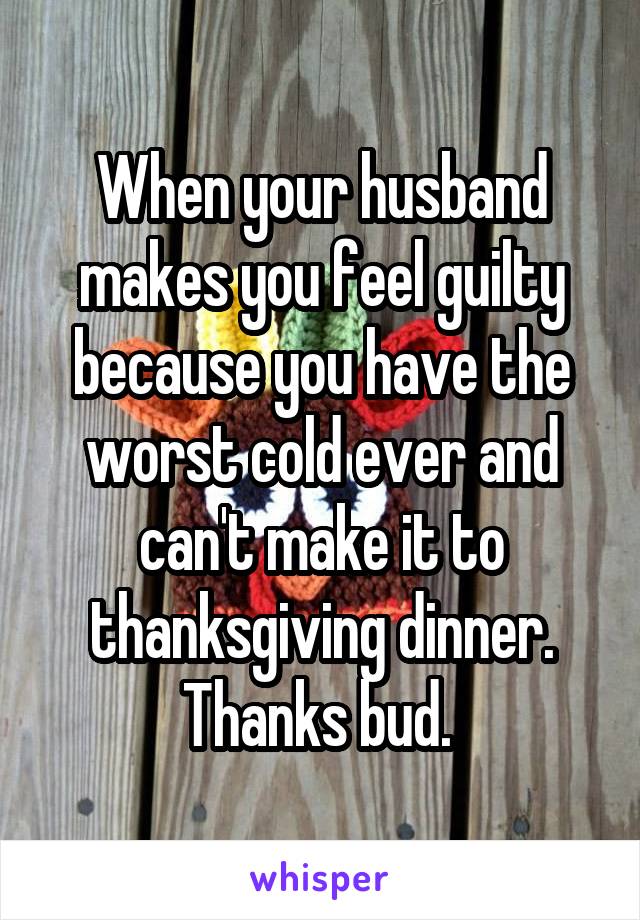 When your husband makes you feel guilty because you have the worst cold ever and can't make it to thanksgiving dinner. Thanks bud. 