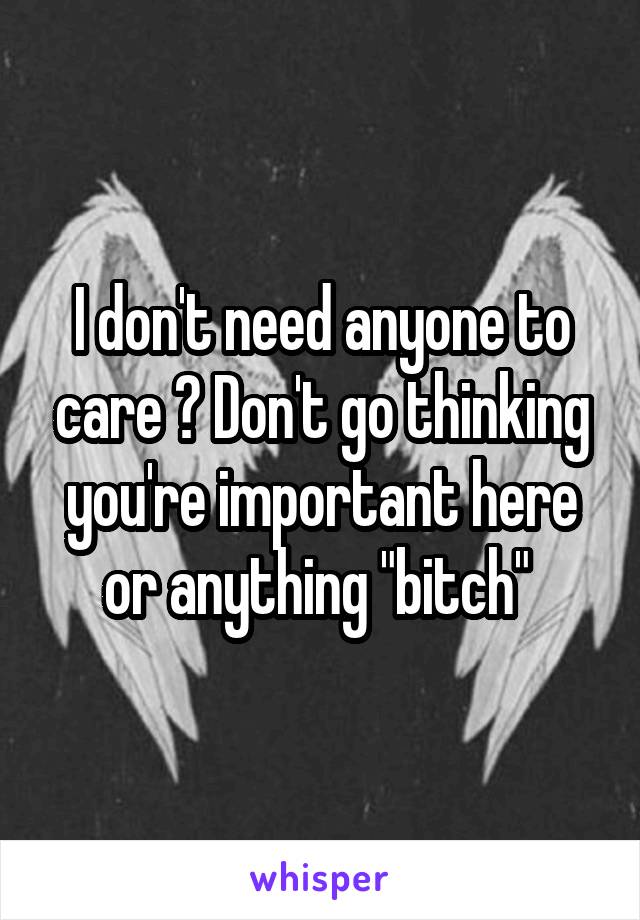 I don't need anyone to care ? Don't go thinking you're important here or anything "bitch" 