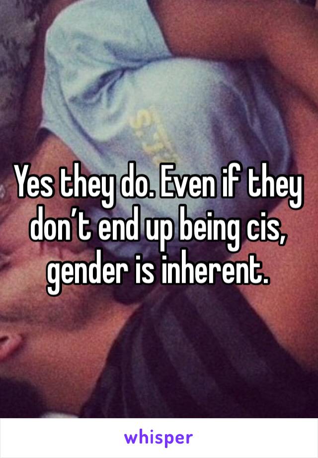 Yes they do. Even if they don’t end up being cis, gender is inherent. 