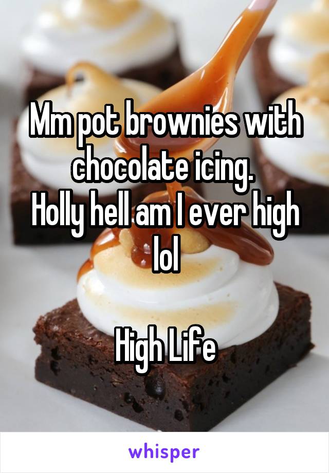 Mm pot brownies with chocolate icing. 
Holly hell am I ever high lol

High Life