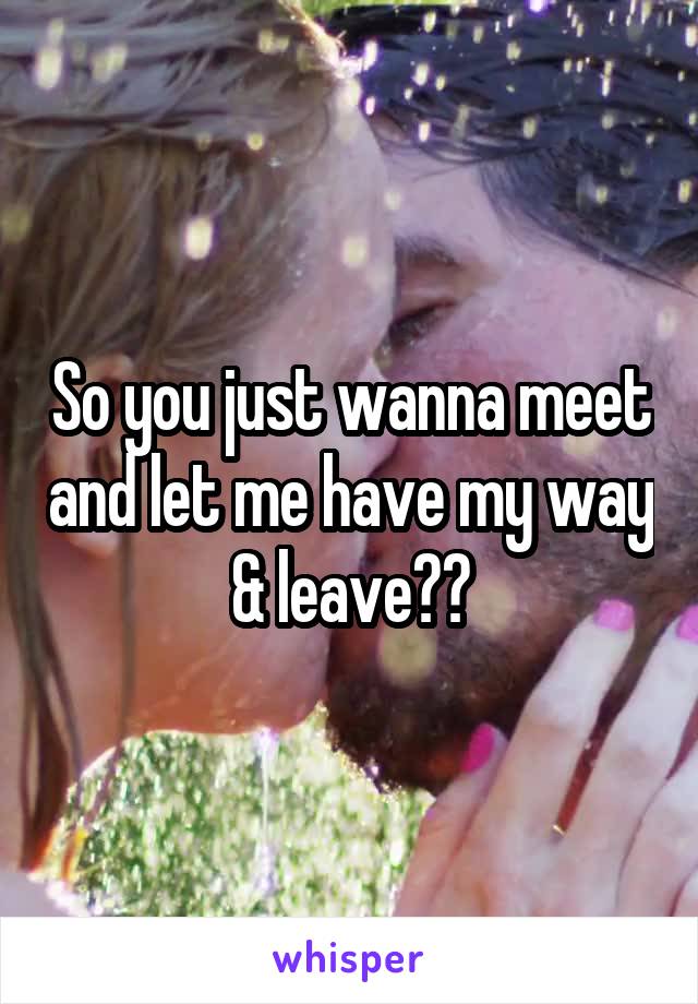 So you just wanna meet and let me have my way & leave??