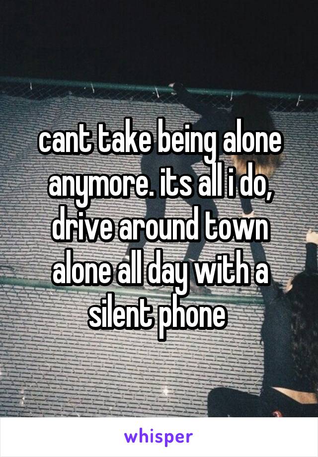 cant take being alone anymore. its all i do, drive around town alone all day with a silent phone 