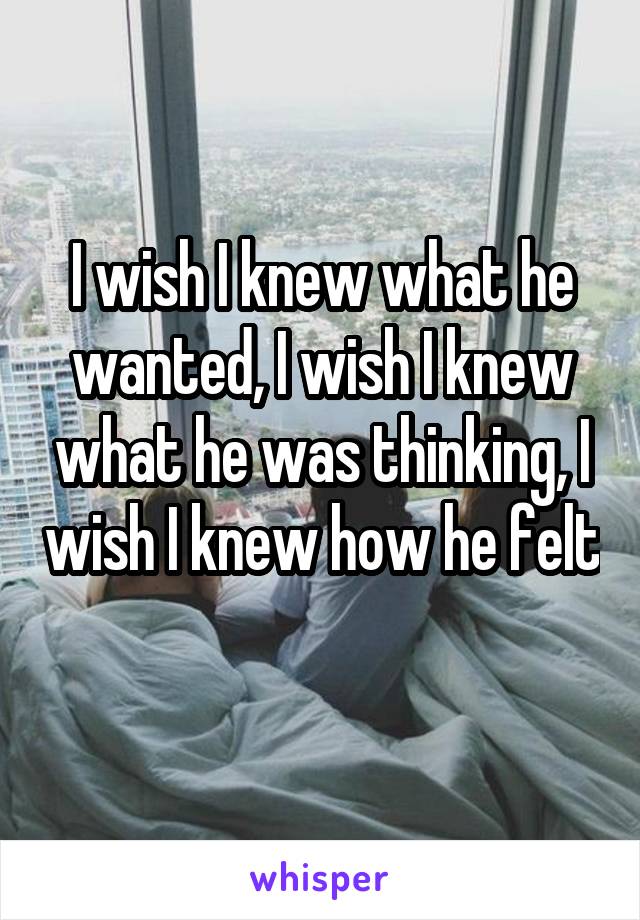 I wish I knew what he wanted, I wish I knew what he was thinking, I wish I knew how he felt 