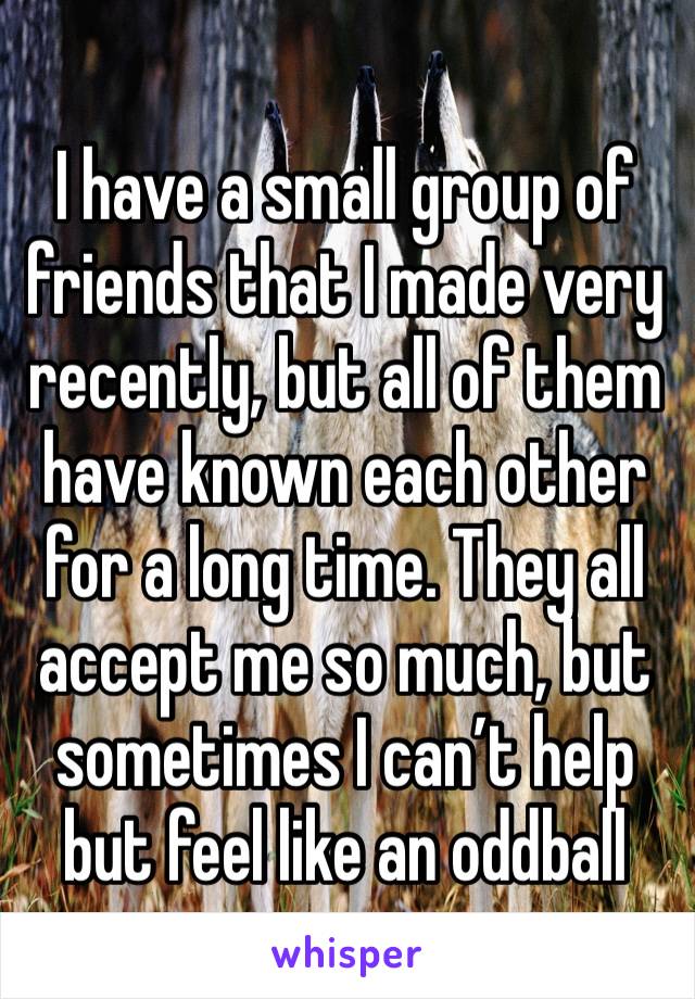 I have a small group of friends that I made very recently, but all of them have known each other for a long time. They all accept me so much, but sometimes I can’t help but feel like an oddball