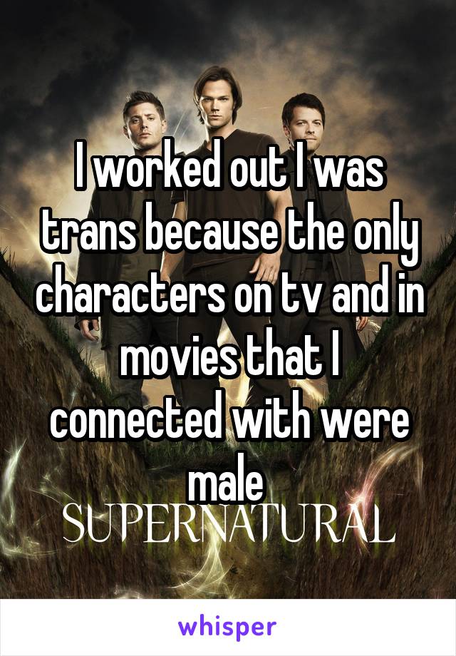 I worked out I was trans because the only characters on tv and in movies that I connected with were male 