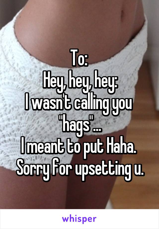 To: 
Hey, hey, hey:
I wasn't calling you  "hags"...
I meant to put Haha. 
Sorry for upsetting u.