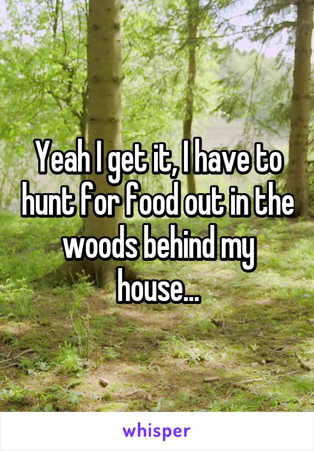 Yeah I get it, I have to hunt for food out in the woods behind my house...