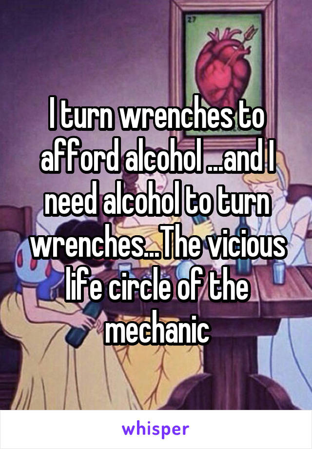 I turn wrenches to afford alcohol ...and I need alcohol to turn wrenches...The vicious life circle of the mechanic