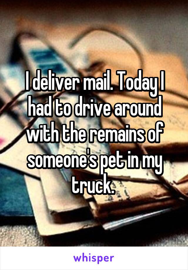 I deliver mail. Today I had to drive around with the remains of someone's pet in my truck. 